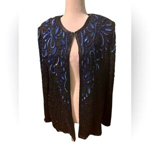Vintage Black and Blue Beaded blazer Jacket size L